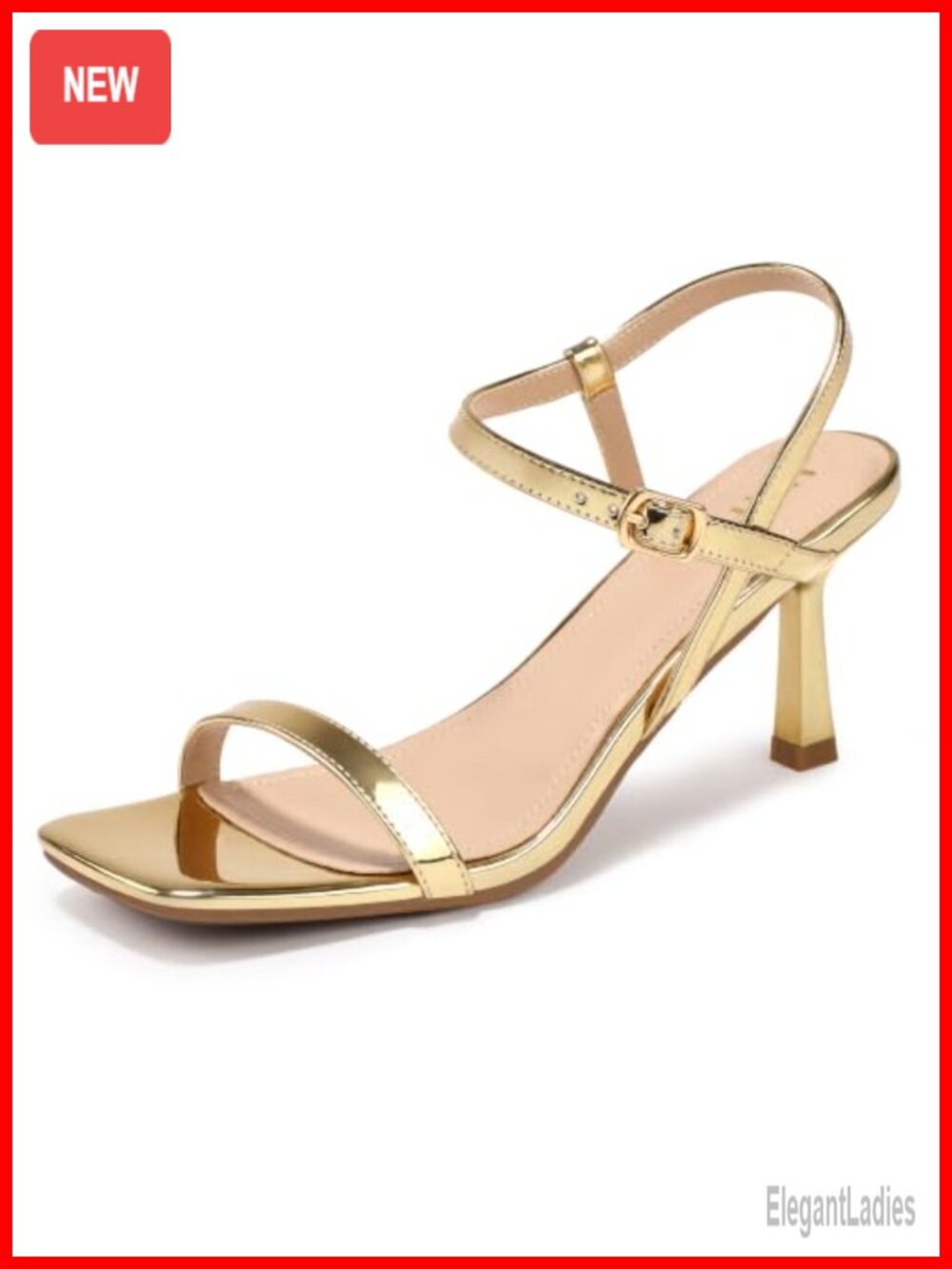 Kitten Heel Sandals Square Open Toe Ankle Strap Dress Heels
